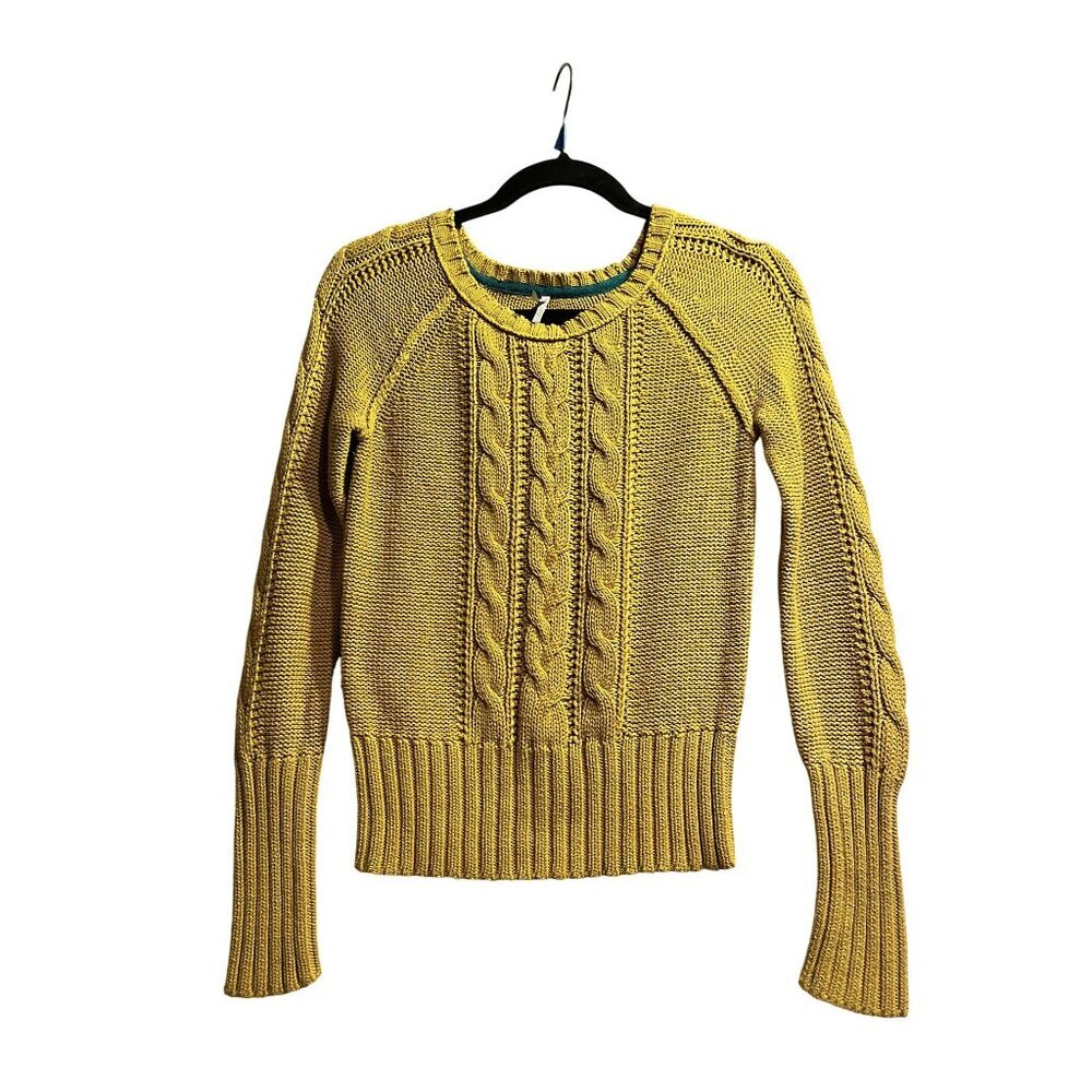 MAX Mustard Yellow Cable Knit Sweater With Ribbed Hem & Cuffs - Small